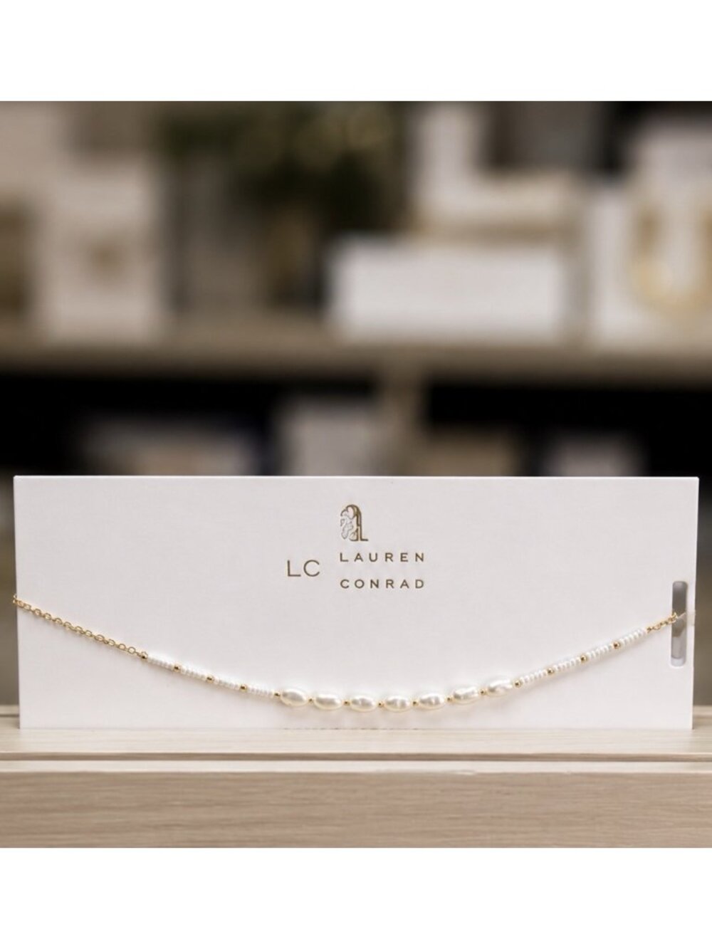 LC Lauren Conrad Dainty Seed Pearls Goldtone Charm 13" Choker Necklace NWT - Picture 3 of 9
